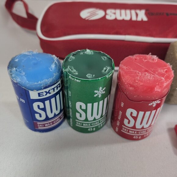 VTG Swix Ski Wax EXTRA Blue Red Green 3 Sticks Scrapper Block Case FULL COMPLETE - Picture 3 of 14
